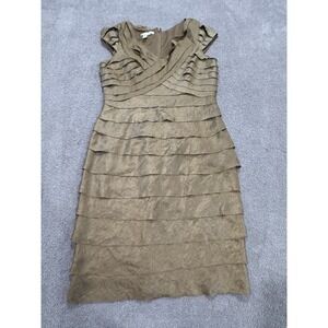 London Times Gold Tiered Ruffle Cocktail Dress Women 12 Formal Metallic Classic